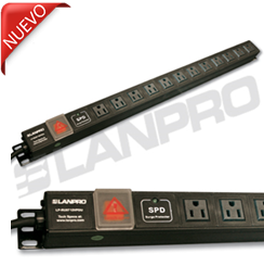 Canal de tension de 12 tomas redondas / planas (universal)- 110/220 V - vertical / PDU con protección contra sobrecorriente.-