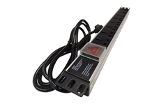 Canal de tension de 1U 19" -Aluminio- 8 tomas redondas / planas (universal)- 110/220 V