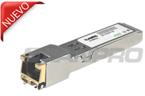 Modulo SFP de 1.25 Gbps 1000BASE-T Dúplex para pares de cobre con conector RJ-45 para distancias hasta 100 m con Interfaz SGMII, 10/100/1000Mbps y traba con resorte