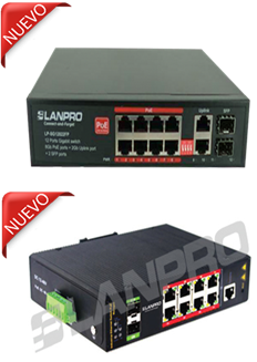 Switch Industrial Gerenciable- Para montaje en Riel DIN- 10 puertos- (08) puertos RJ 45 10/100/1000 mbps POE plus + 2 puertos SFP